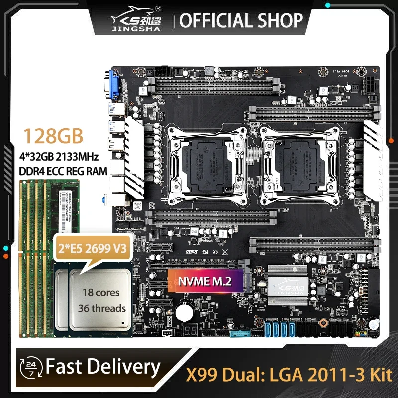E5 2699 V4 - Set Motherboard Ganda X99 dengan 2*E5
